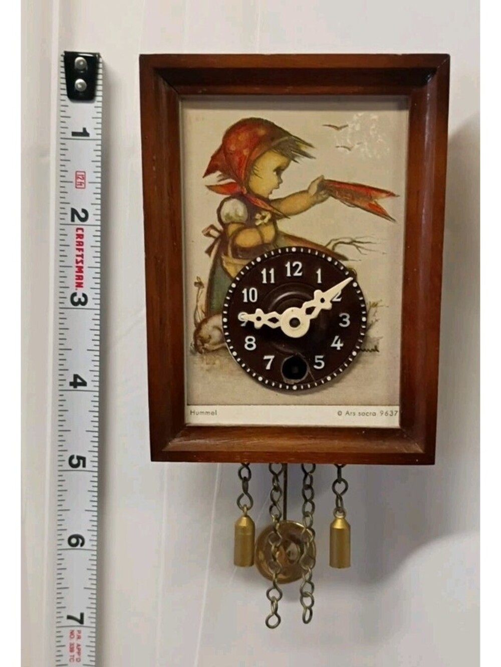 Vtg Miniature Hummel Clock W. Germany Girl  Windy Day Pendulum-No Key Ars Sacra